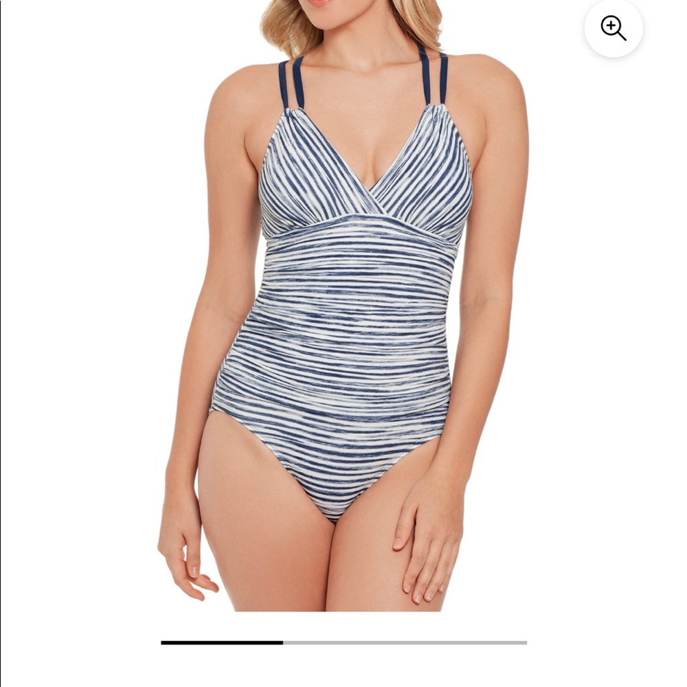 NWT Time & Tru Ocean Stripe One Piece Swimsuit - Picture 1 of 13